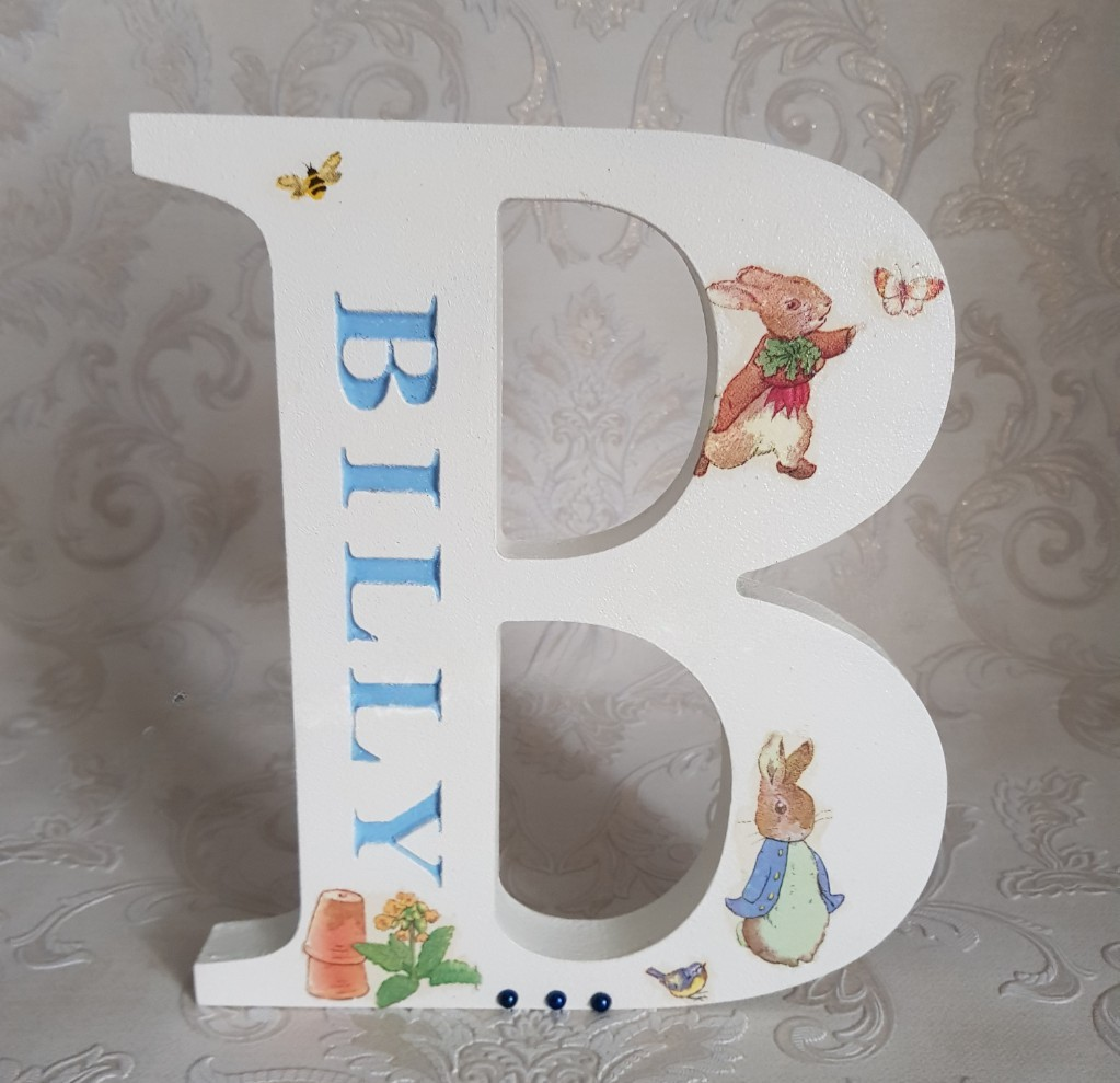 blue rabbit wooden letter freestanding