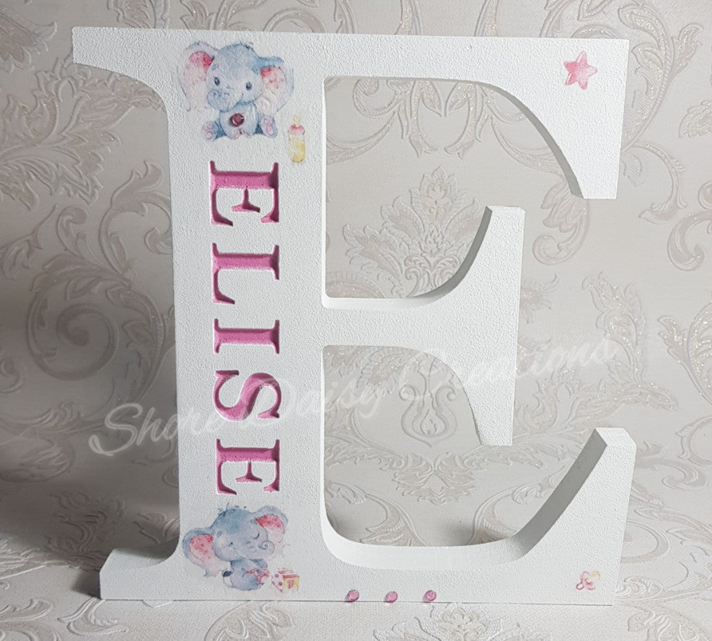 pink elephant theme wooden letter