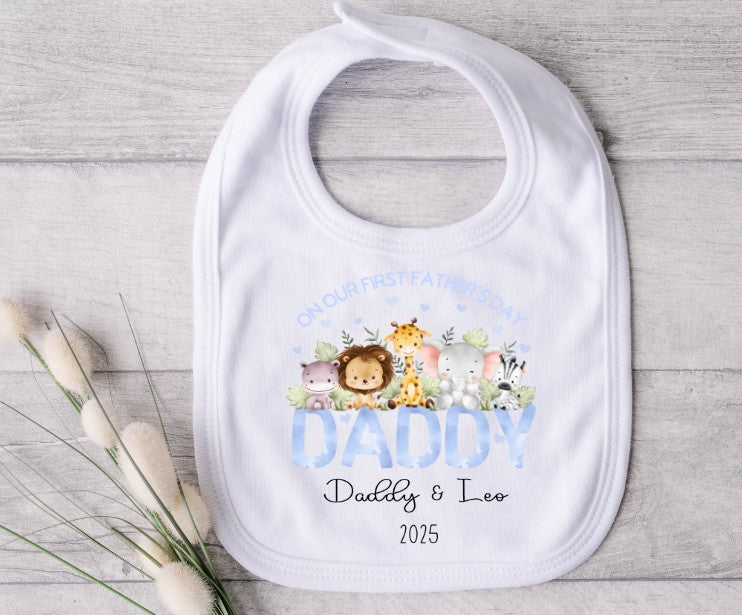 blue safari themed bib