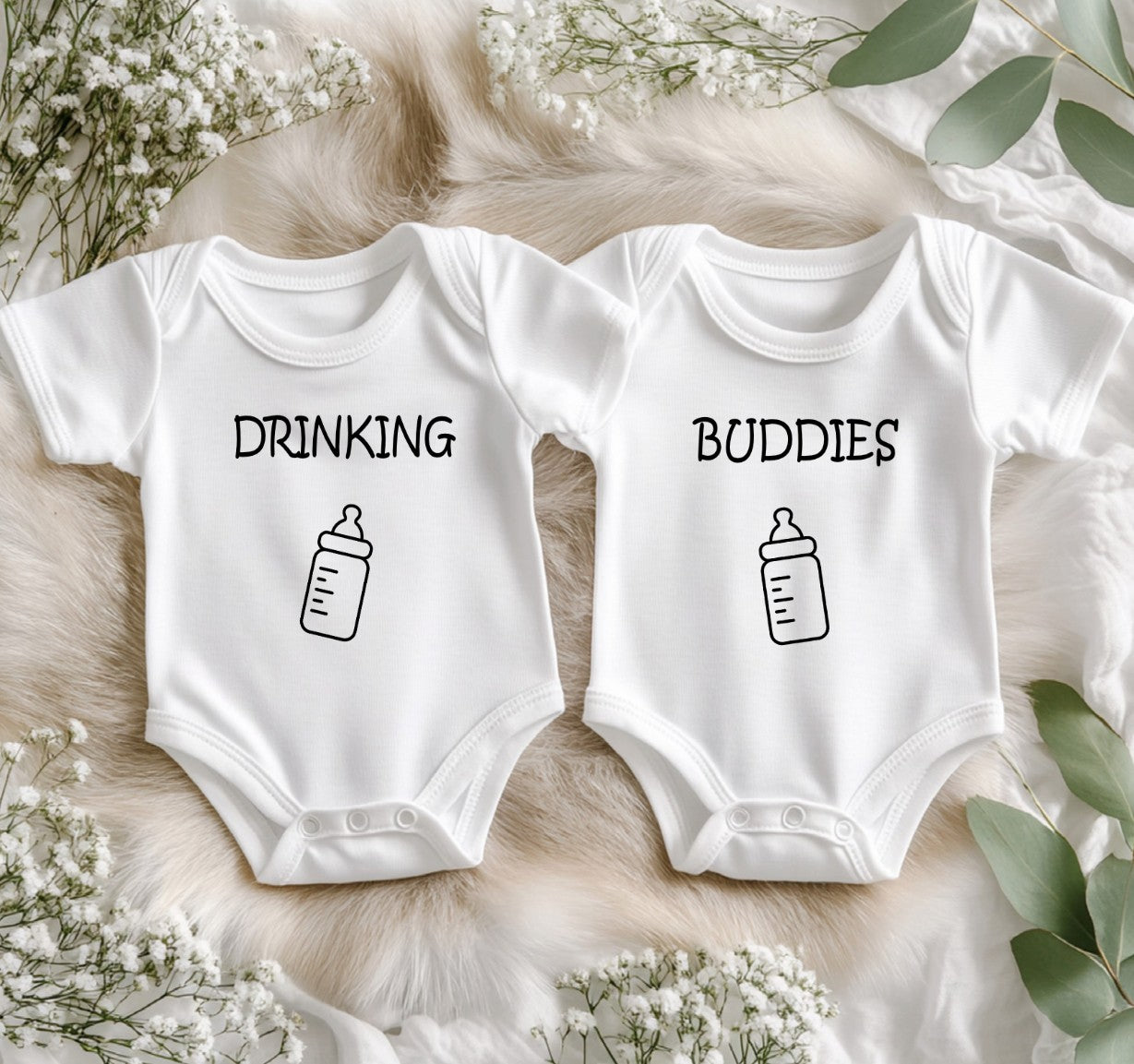 drinking buddies novelty twin vests black and white bottles