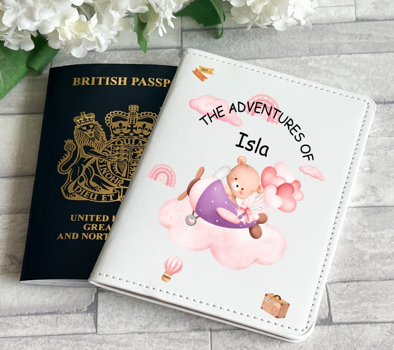 Personalised Passport Cover - Teddy On Plane (2 Colours available)