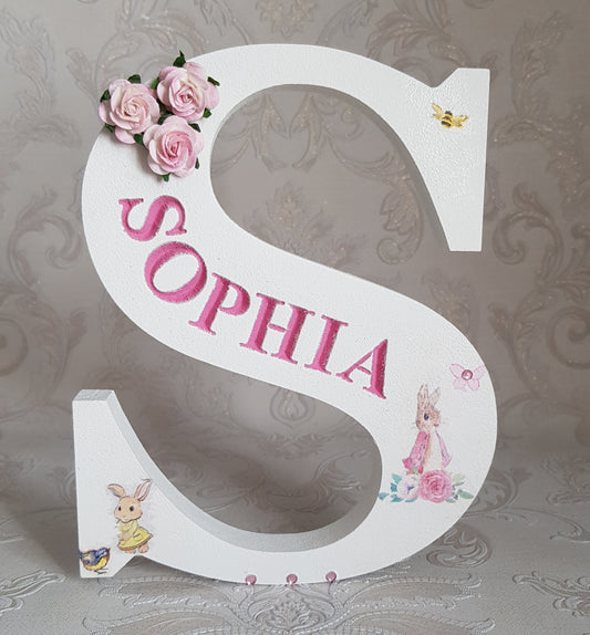 personalised letter pink bunny theme