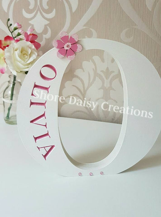 personalised wooden letter white and pink