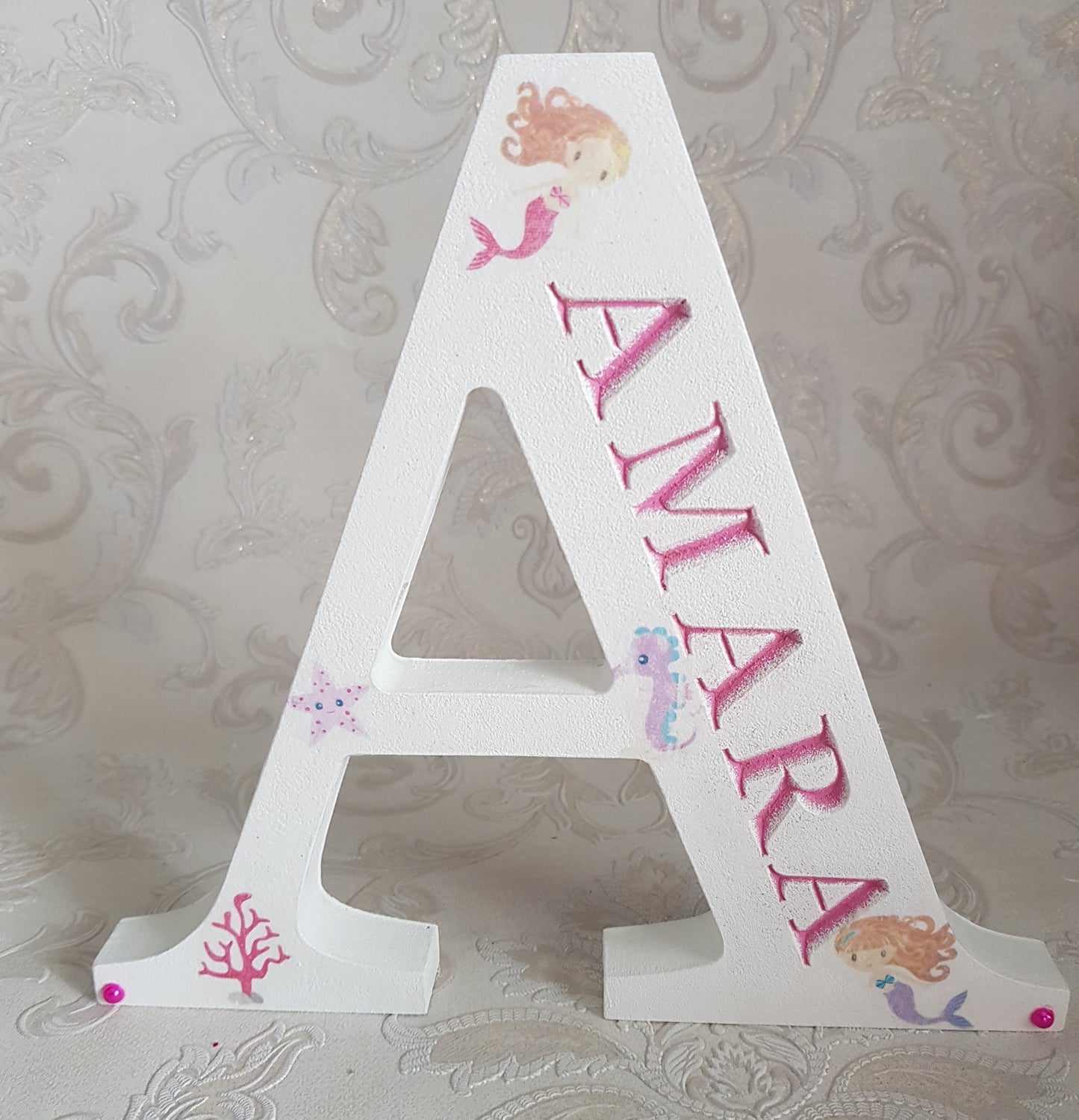 wooden letter mermaid design