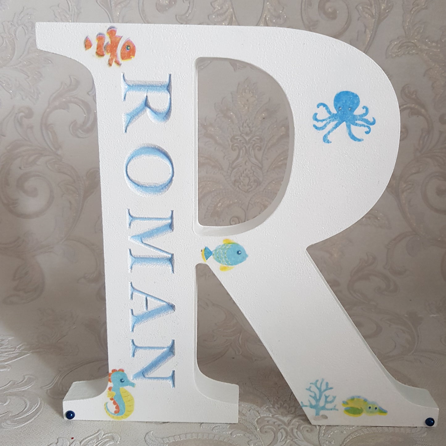 wooden letter sea life design
