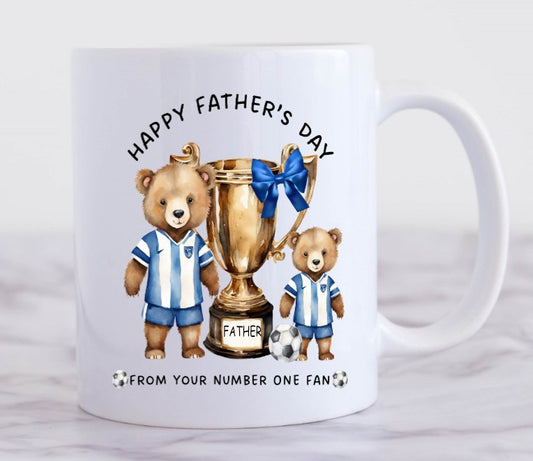 blue stripes football mug with teddy
