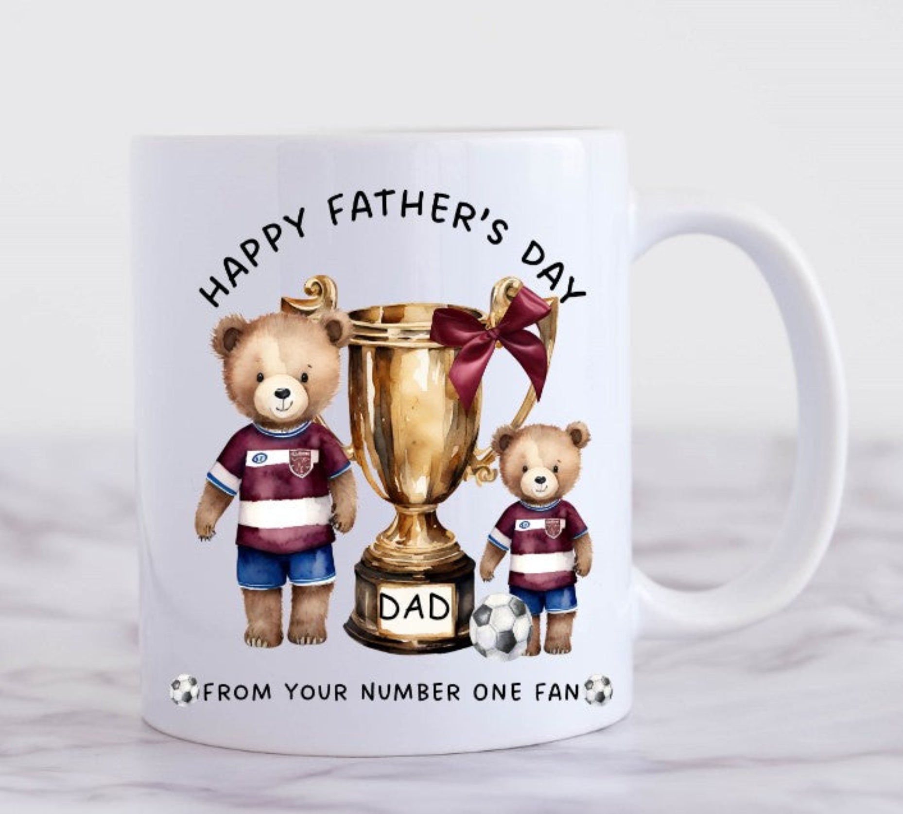 dad trophy mug football themed with teddy bear