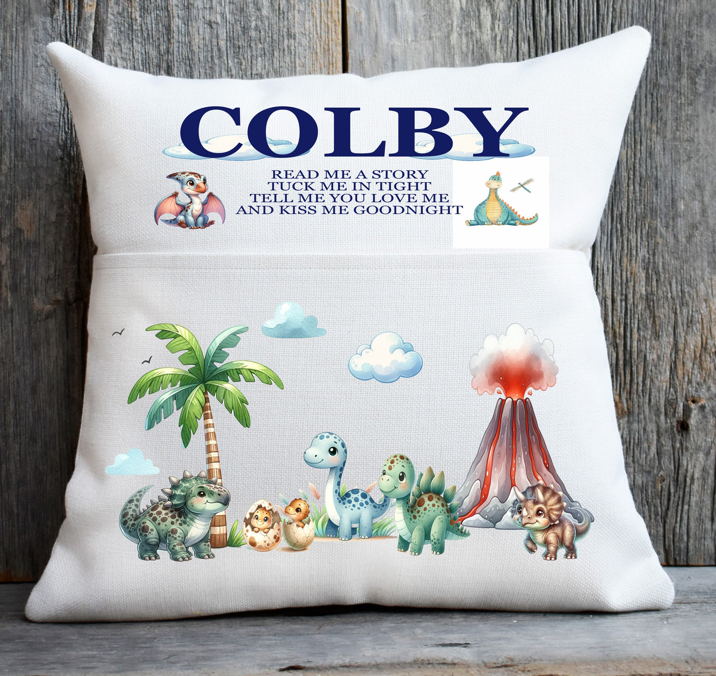 dinosaur pocket cushion navy
