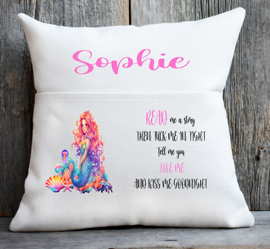 mermaid pocket cushion pink
