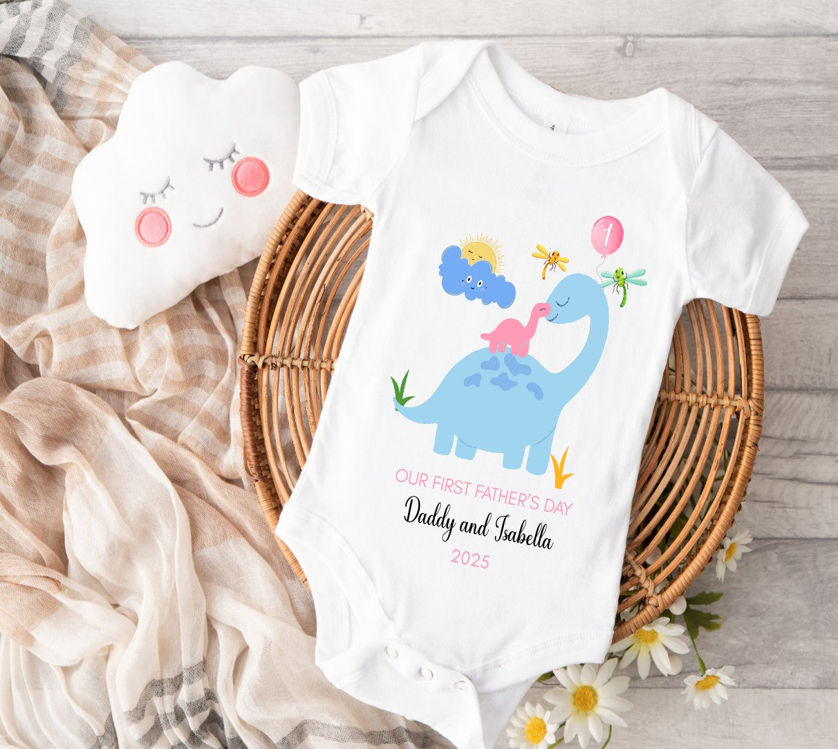 Personalised  First Father's Day Vest - Dinosaur & Baby - 2 Colours