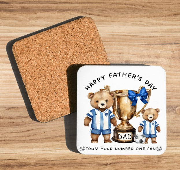 dad coaster blue vertical football stripes