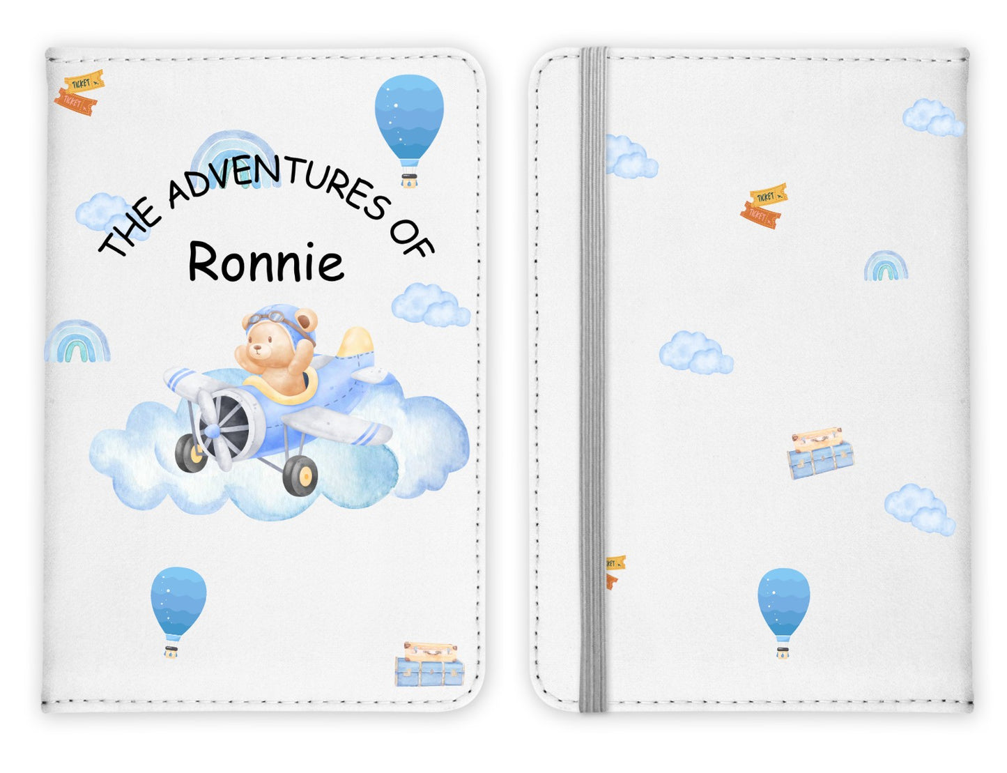 Personalised Passport Cover - Teddy On Plane (2 Colours available)