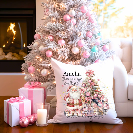 pink santa cushion cover