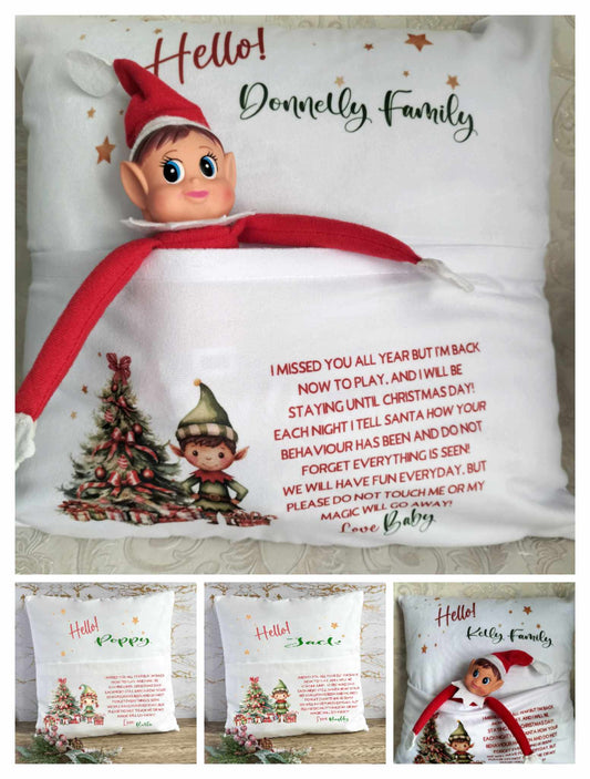 collage of elf cushions