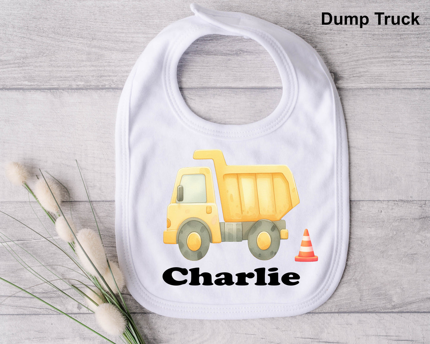 dump truck baby bib
