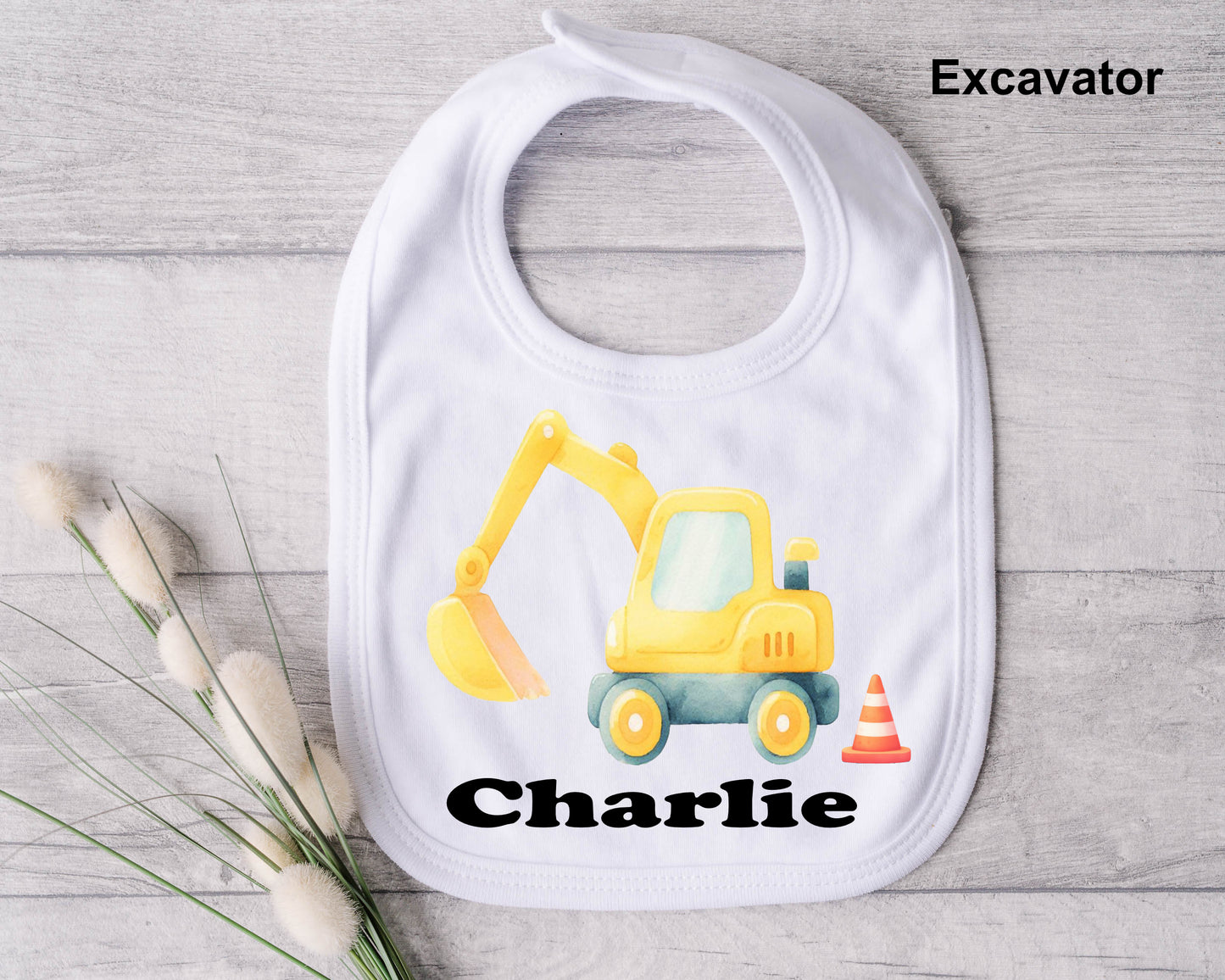 excavator baby bib