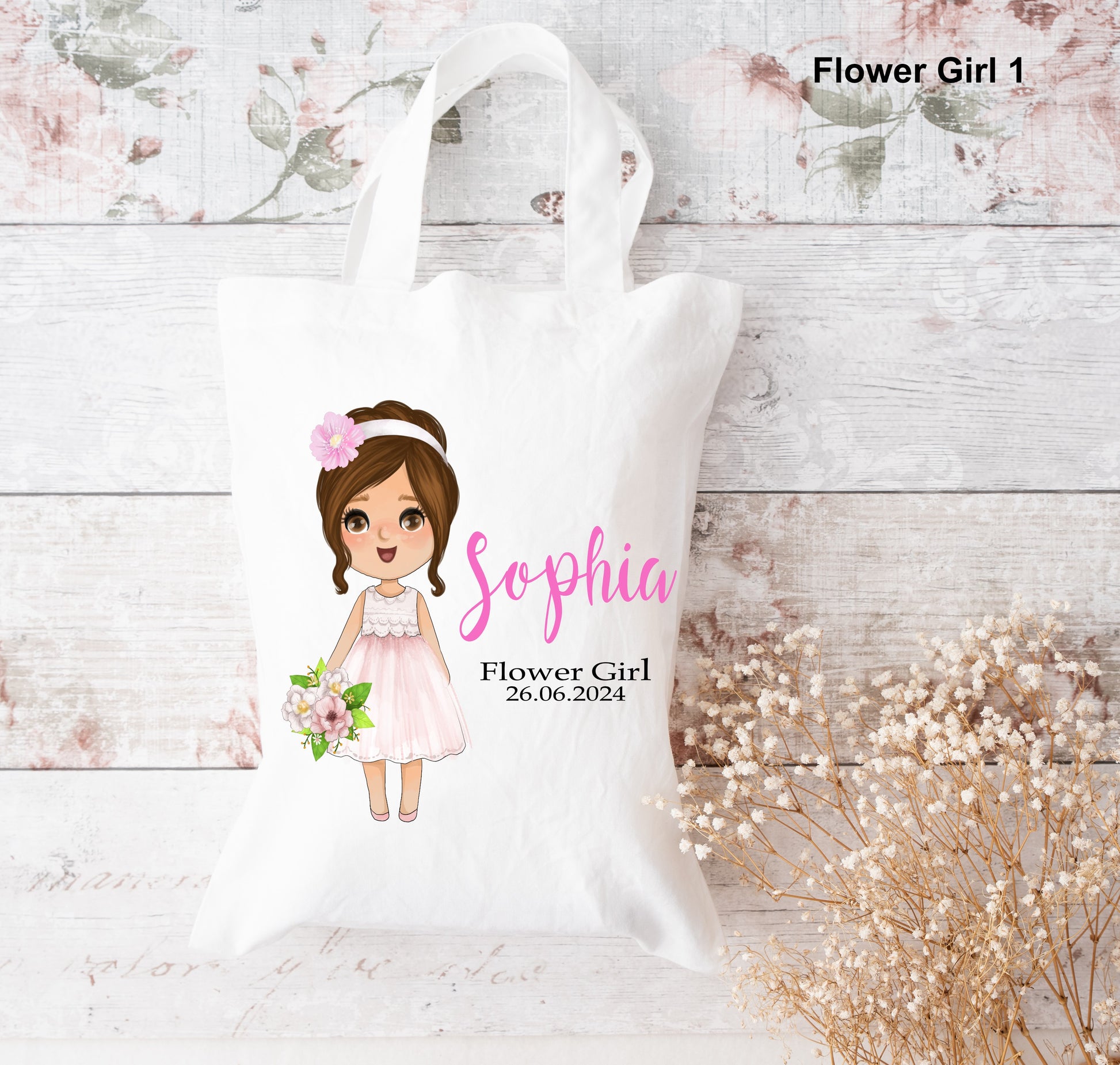 flowergirl brown hair tote bag