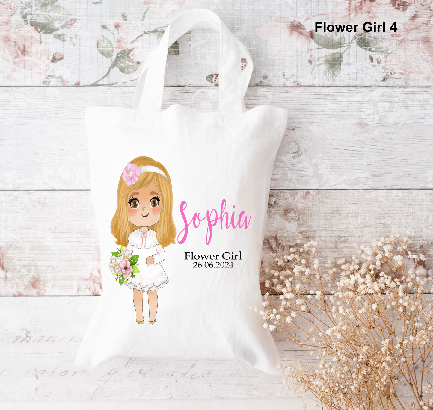 flowergirl blond hair down tote bag