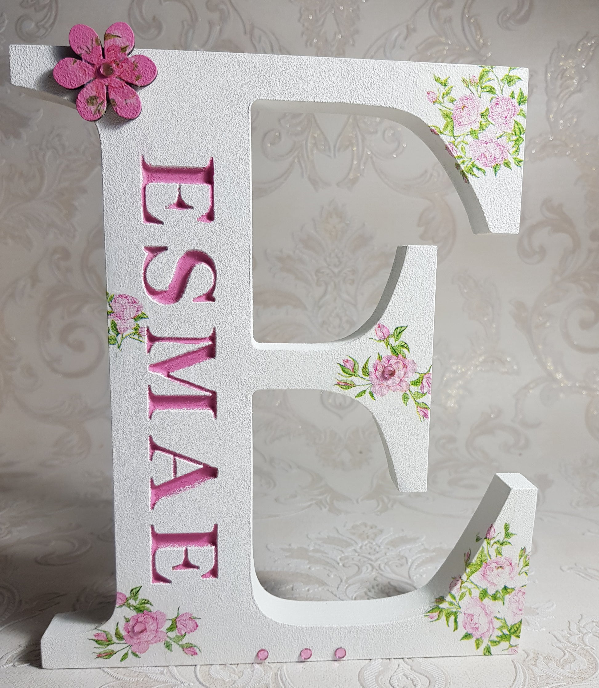 flower design wooden name letter