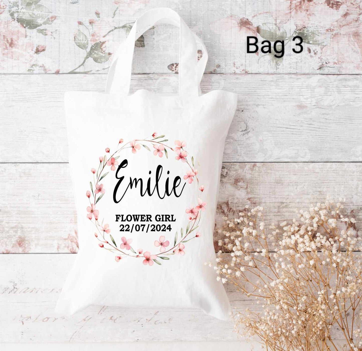 flowergirl tote bag small pink flowers