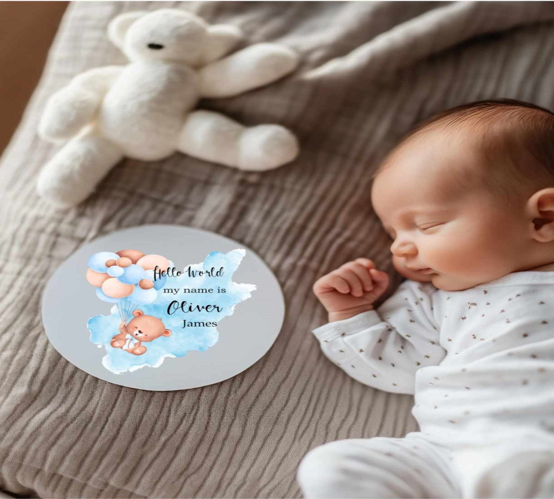 baby announcement disc blue teddy theme