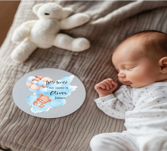 baby announcement disc blue teddy theme