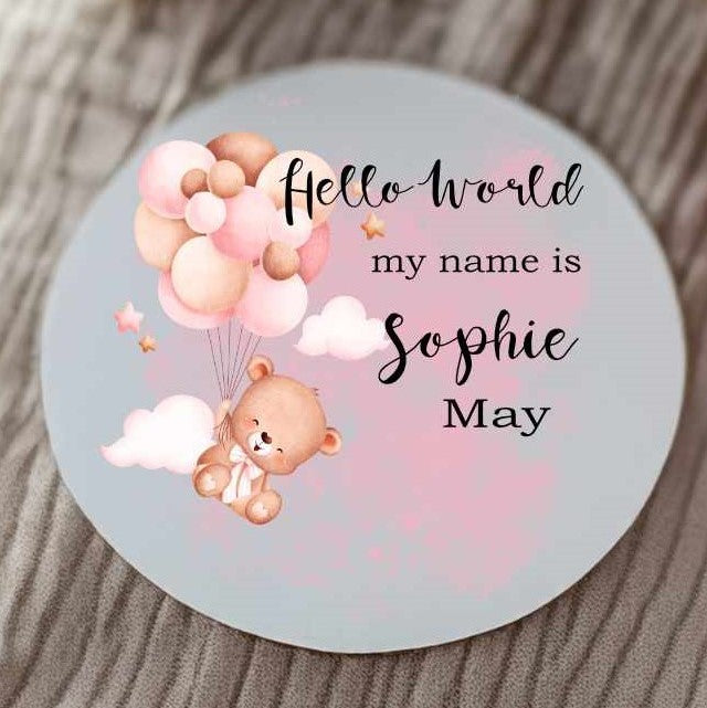 hello world announcement disc pink teddy