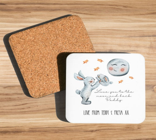 love you to the moon and back daddy personalised coaster