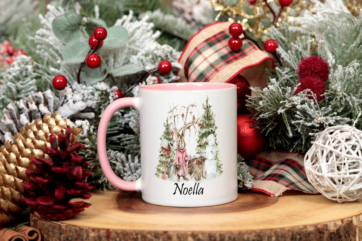 pink rabbt christmas mug