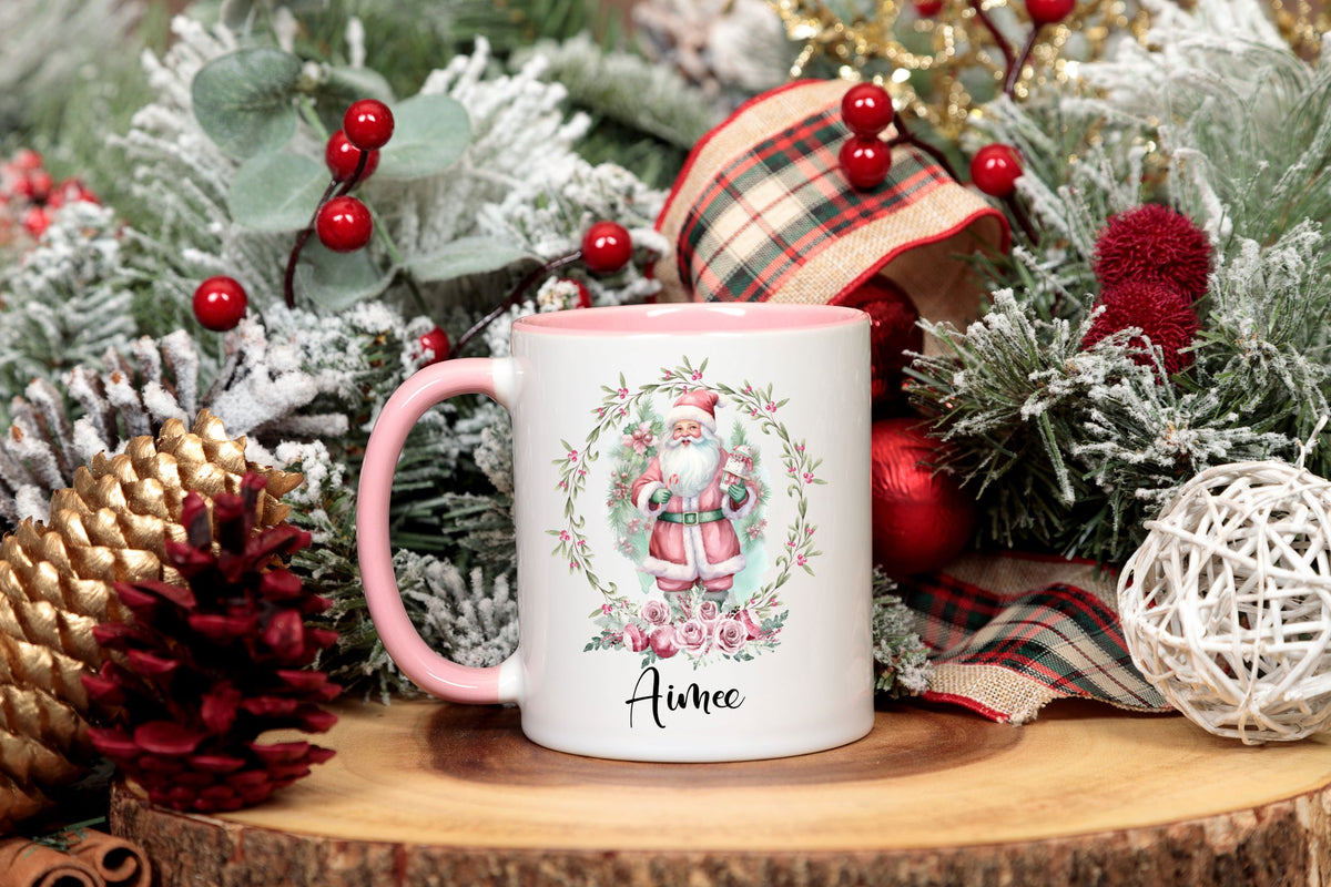 pink theme santa christmas mug