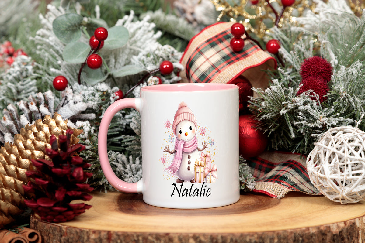 pink theme snowman mug