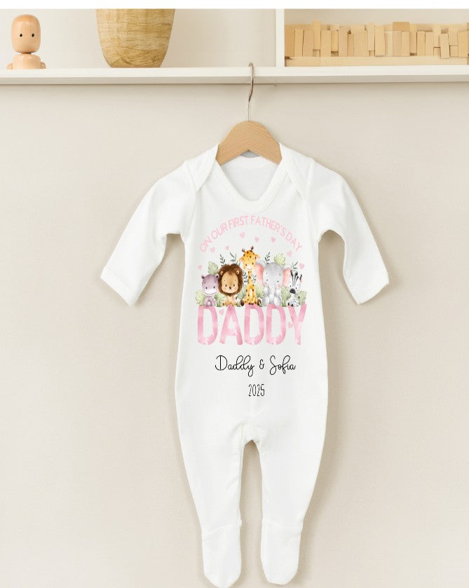 first father's day sleepsuit safari theme pink