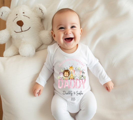 pink safari sleepsuit first father's day