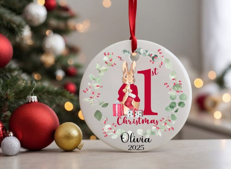 Personalised First Christmas Ornament (Red Rabbit)