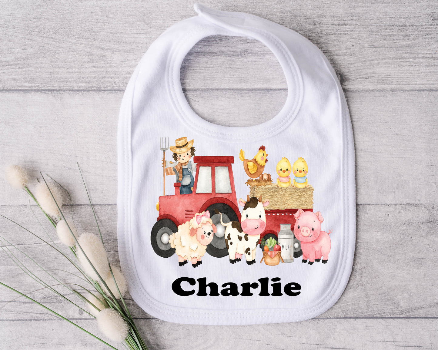 red tractor bib