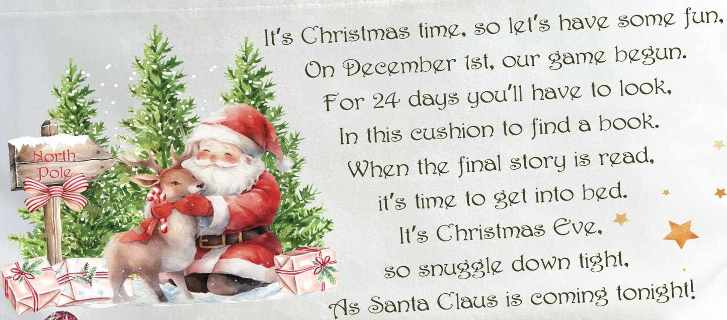 close up of santa and reindeer cushion