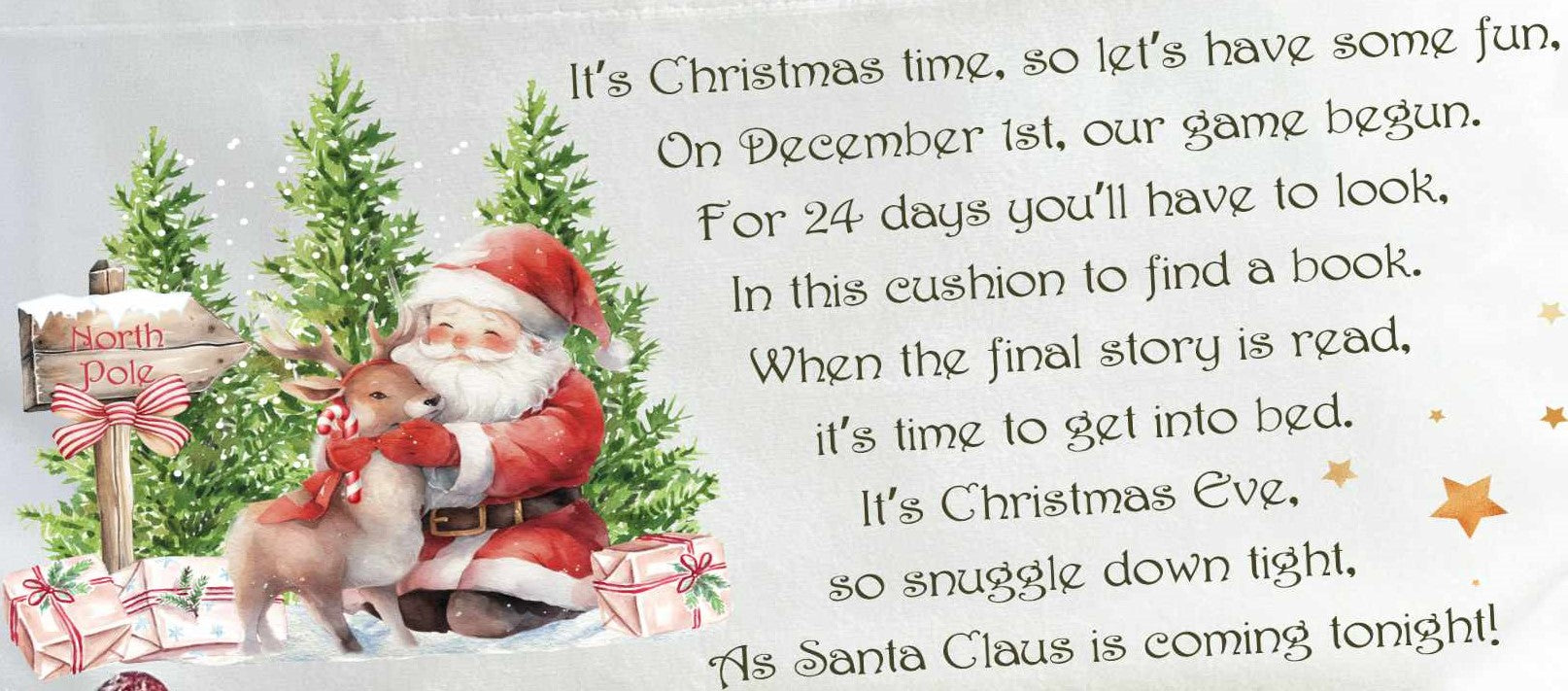 close up of santa and reindeer cushion