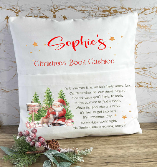 santa and reindeer book cushion
