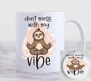 mug and coaster set, sloth design, 
