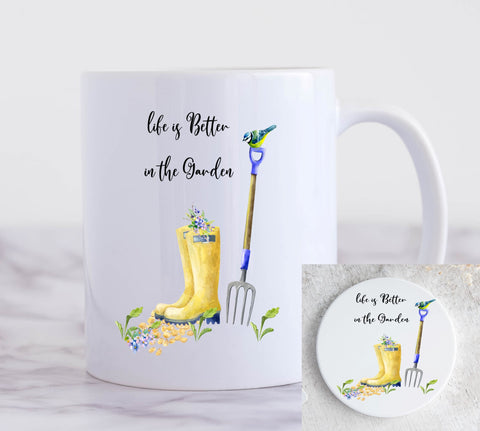 life is better in the garden mug and coaster set