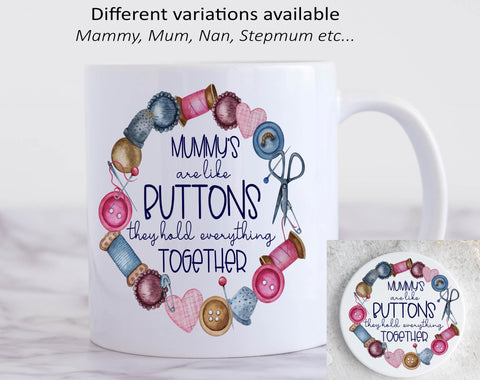 Personalised Mother's Day 'Buttons' Mug and Coaster Set (variation of titles)