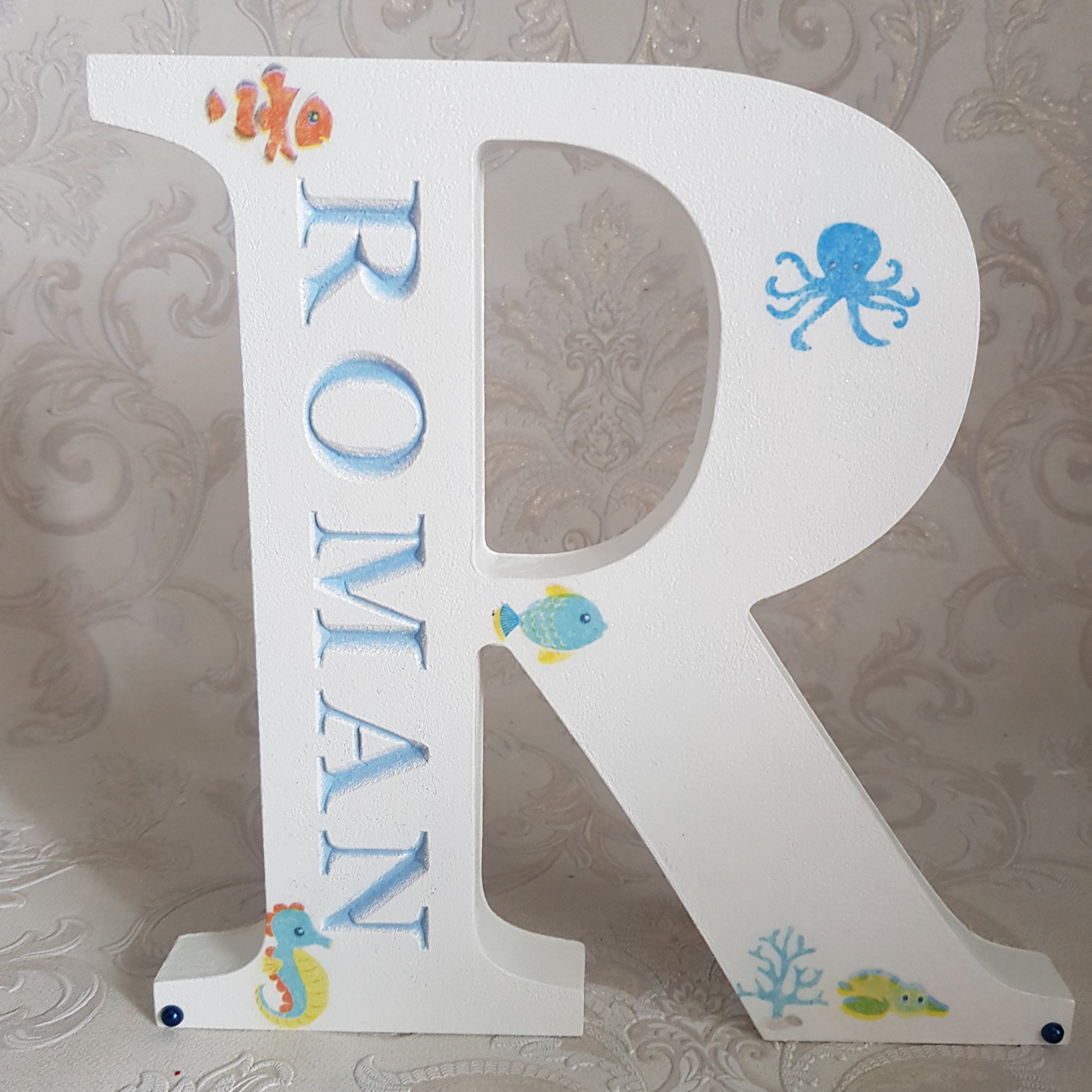 wooden letter sea life design