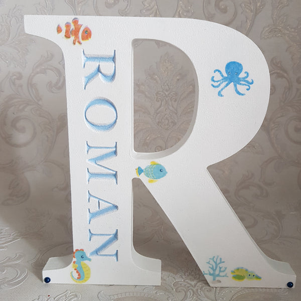 Personalised Freestanding wooden name Letters, Patterned Design